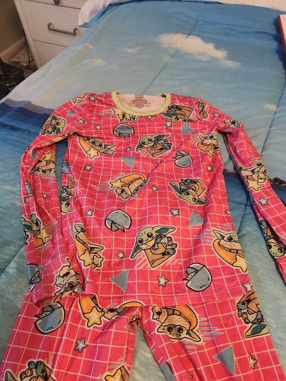Cuddl Duds Star Wars Grogu Girls Pink 2-Piece Long Sleeve Knit Pajamas Size S